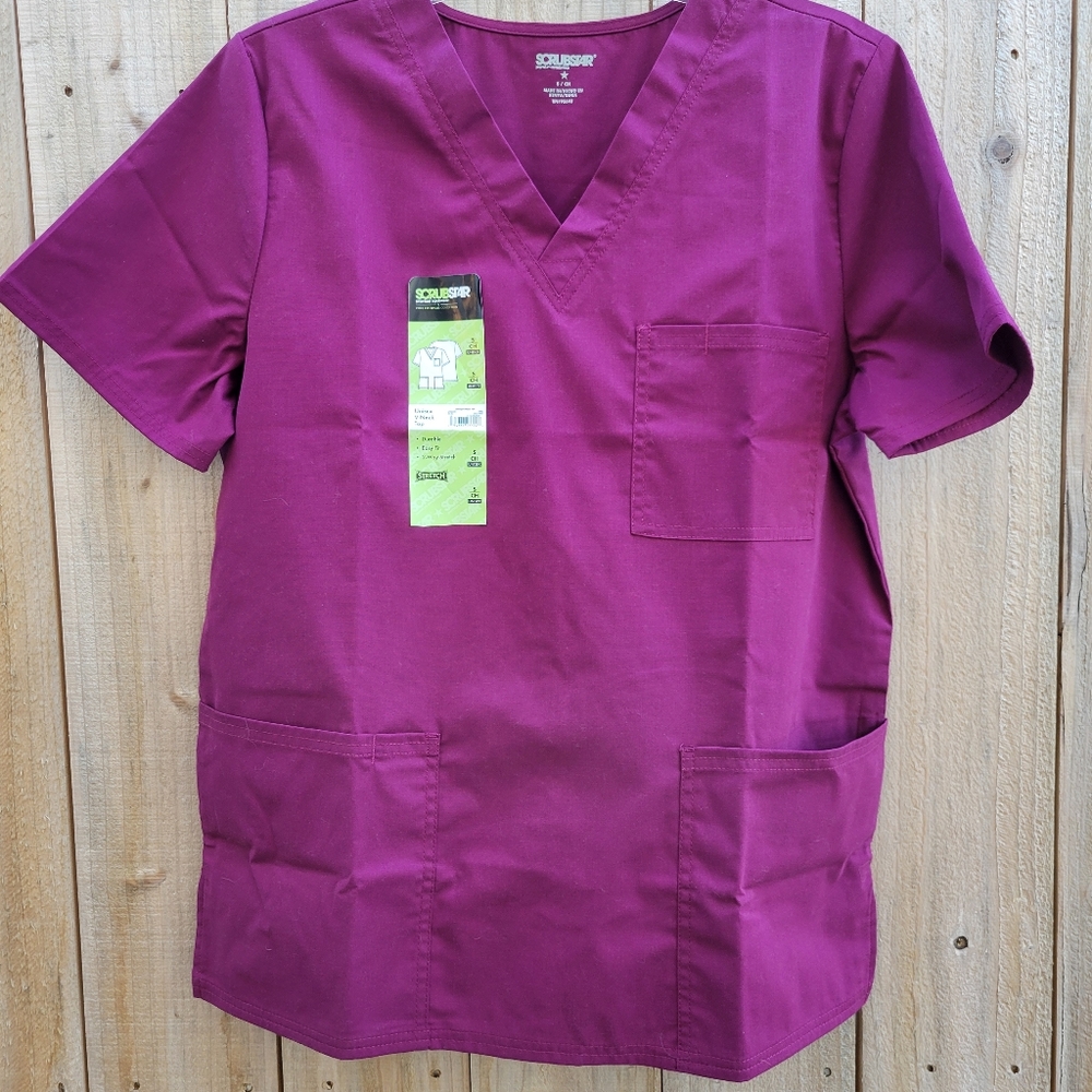 Small Wine Colored Unisex V-Neck Nursing Scrub Top